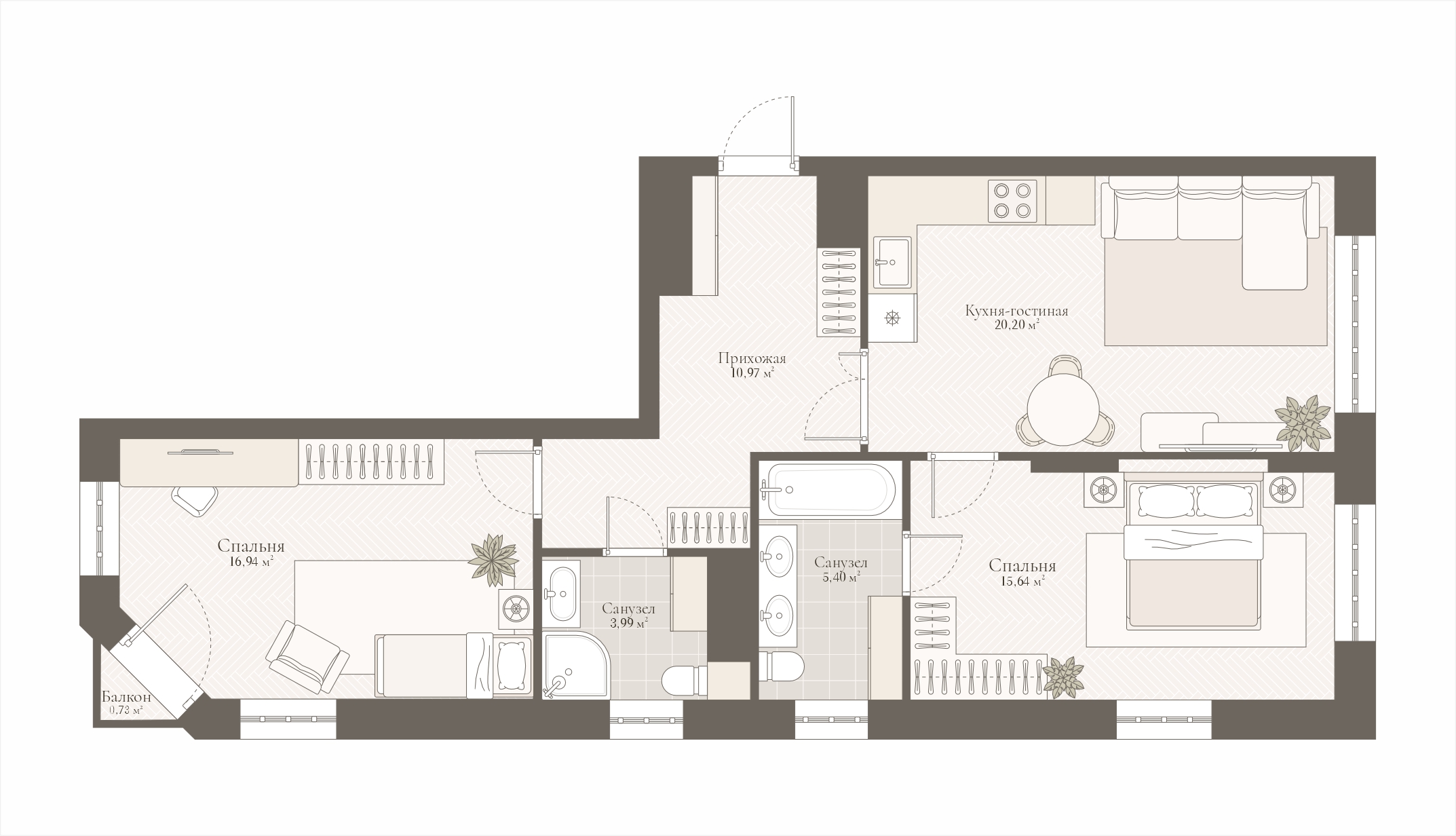 2-комн., 73.36 м²
