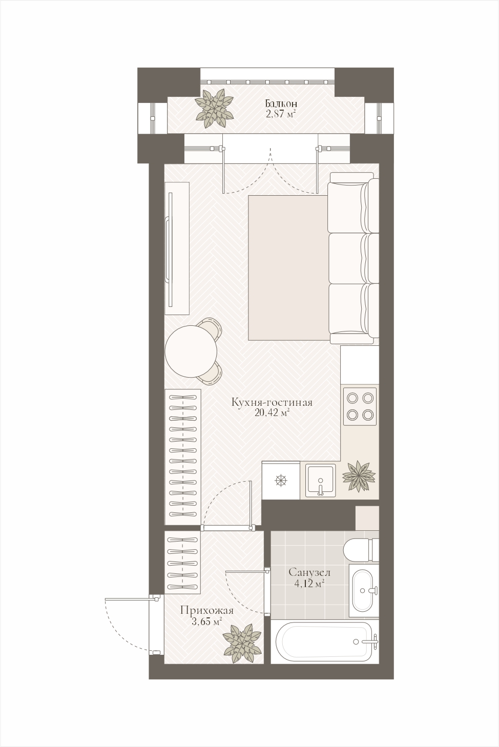 Студия, 29.05 м²