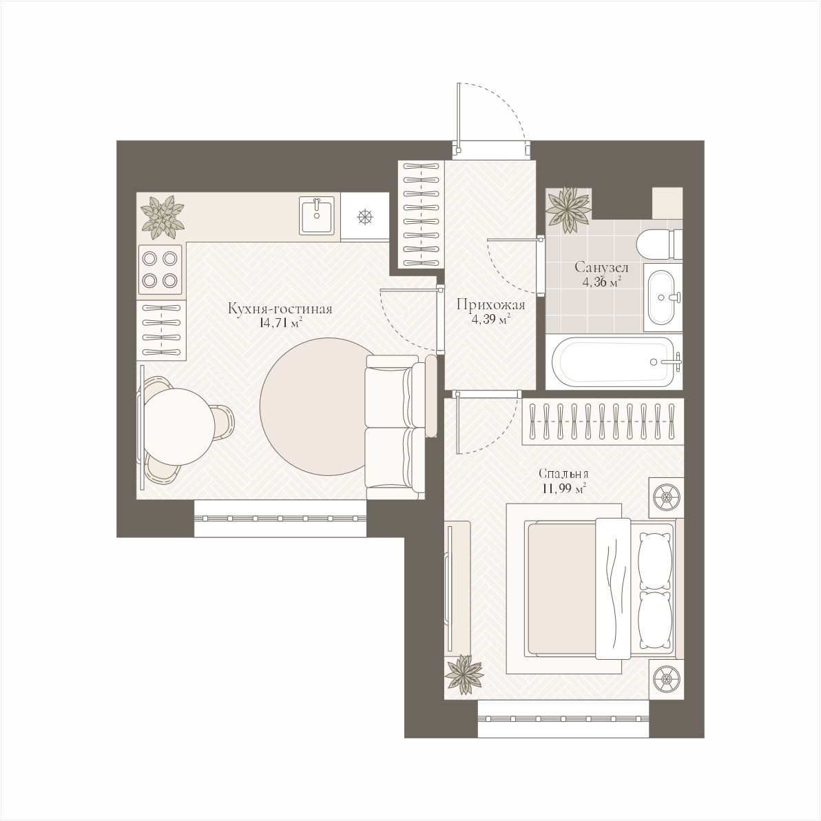 1-комн., 35.45 м²